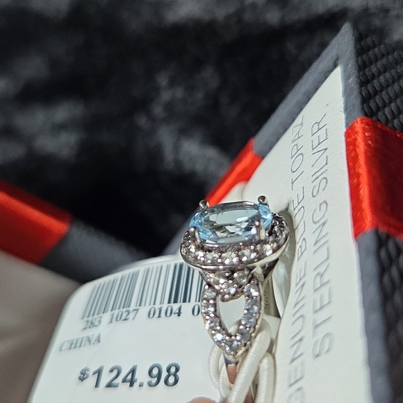 Blue Topaz Sterling Silver Ring With Lab Created White Sapphires - Picture 5 of 10